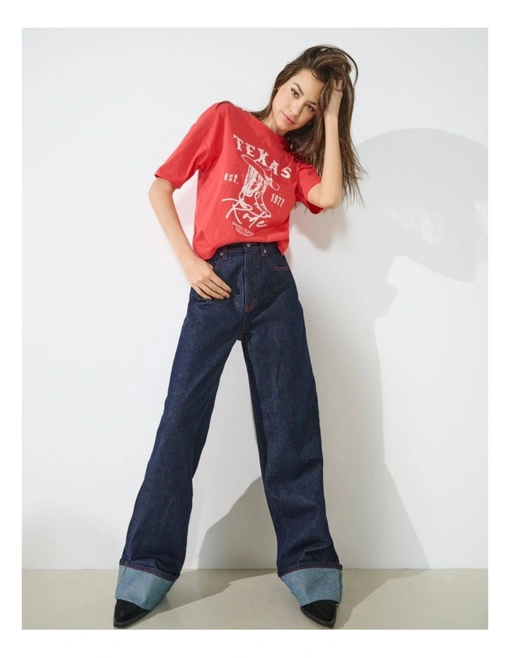 Carnaby High Waisted Wide Fold Up Jeans in Dark Blue image 1