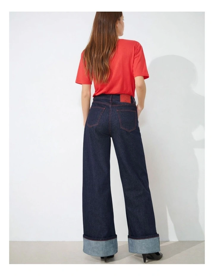 Carnaby High Waisted Wide Fold Up Jeans in Dark Blue image 2