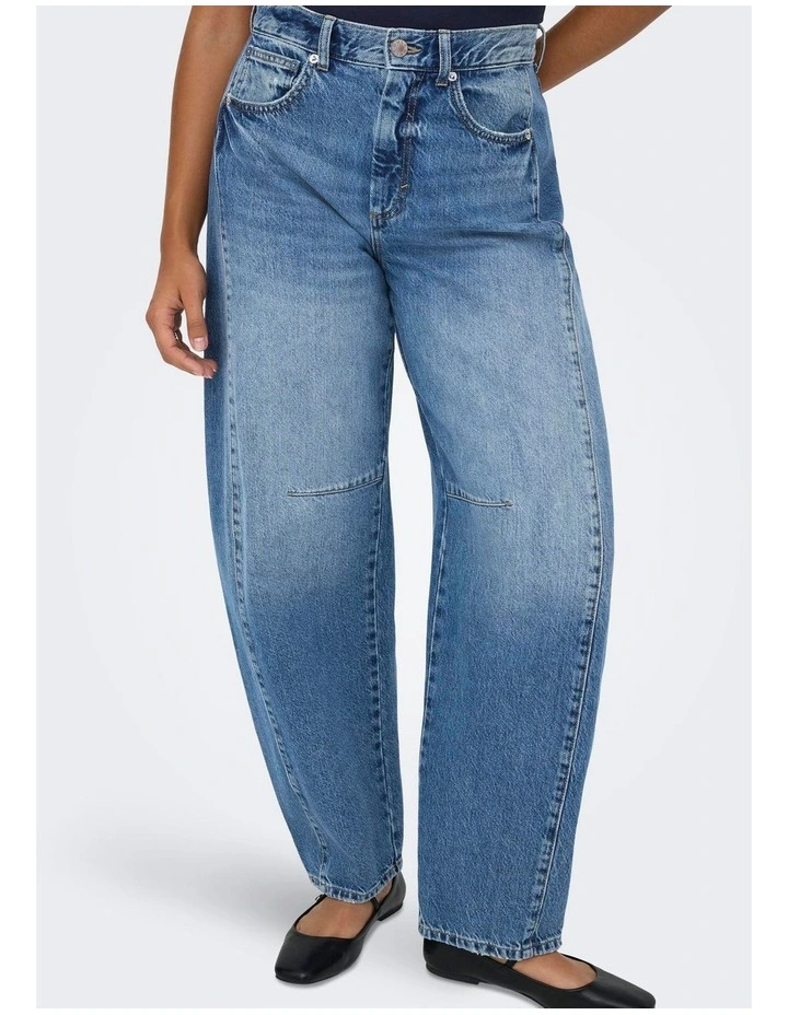 Horseshoe Mid Waist Barrel Jeans in Mid Blue image 2