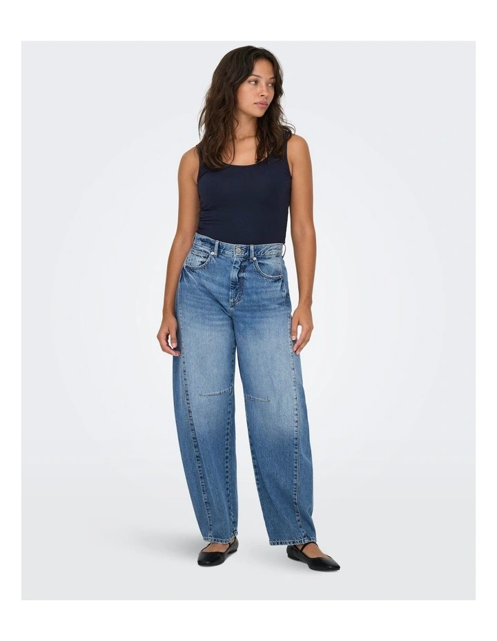 Horseshoe Mid Waist Barrel Jeans in Mid Blue image 3