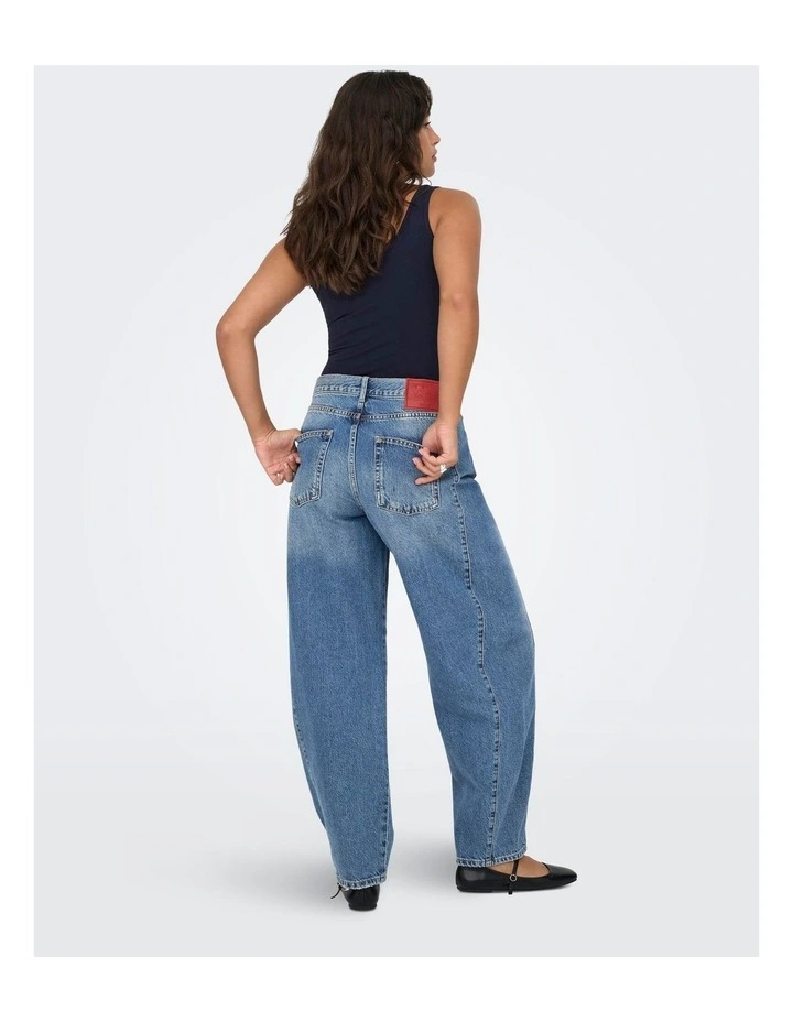 Horseshoe Mid Waist Barrel Jeans in Mid Blue image 4