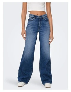 Juicy High Waisted Wide Leg Jeans in Dark Blue Denim