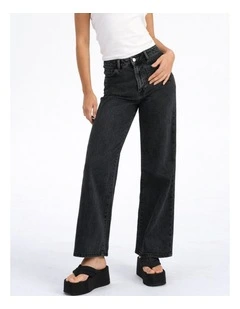 Victoria High Waisted Pocket Flared Denim Jeans in Washed Black