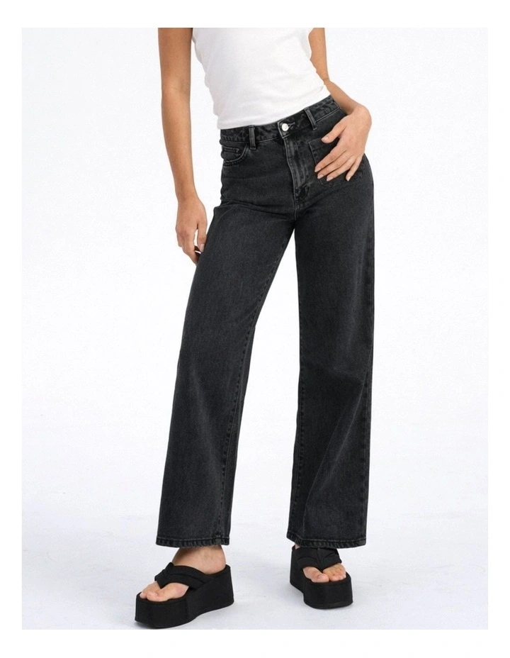 Victoria High Waisted Pocket Flared Denim Jeans in Washed Black image 1