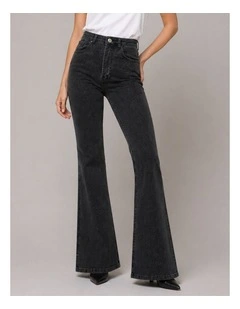 Juicy Glitter High Waisted Flare Denim Jeans in Black