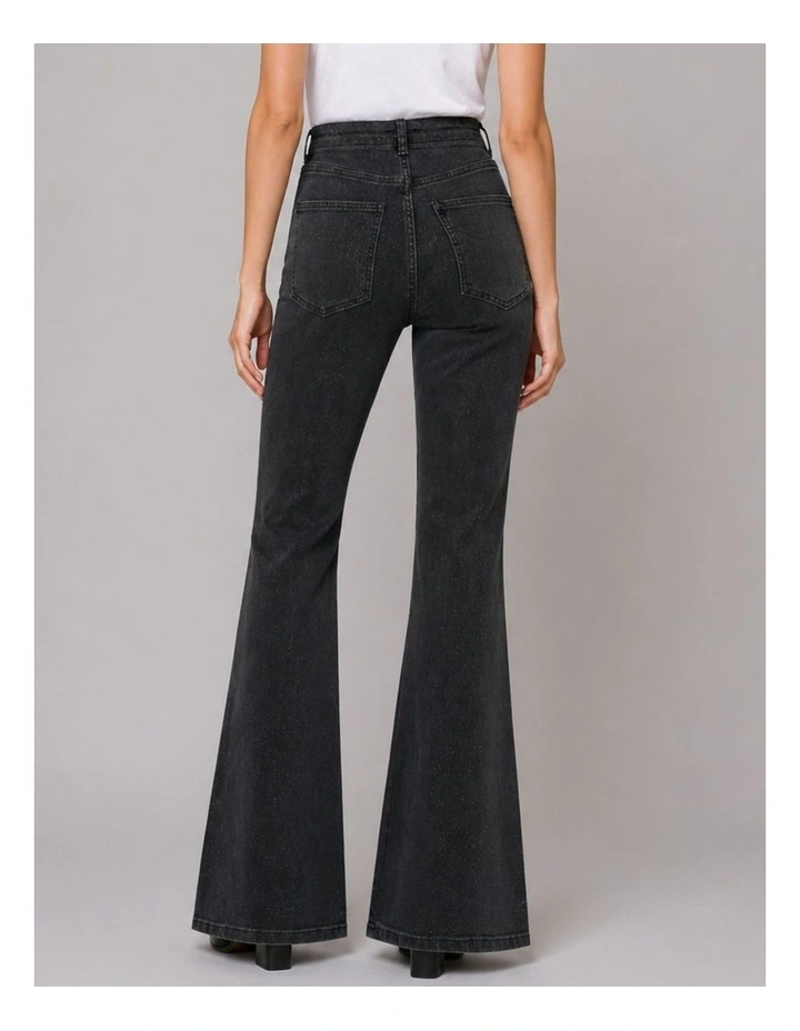 Juicy Glitter High Waisted Flare Denim Jeans in Black image 4