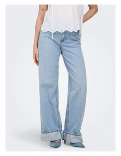 Hope High Waisted Wide Foldup Denim Jeans in Light Blue