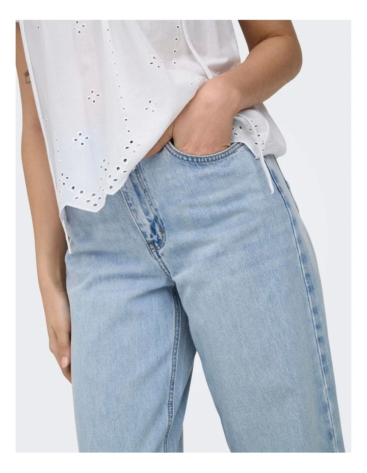 Hope High Waisted Wide Foldup Denim Jeans in Light Blue image 2