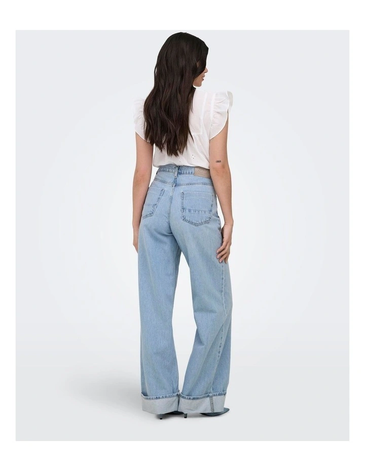 Hope High Waisted Wide Foldup Denim Jeans in Light Blue image 4