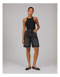 Sonny High Waisted Wide Denim Shorts in Black
