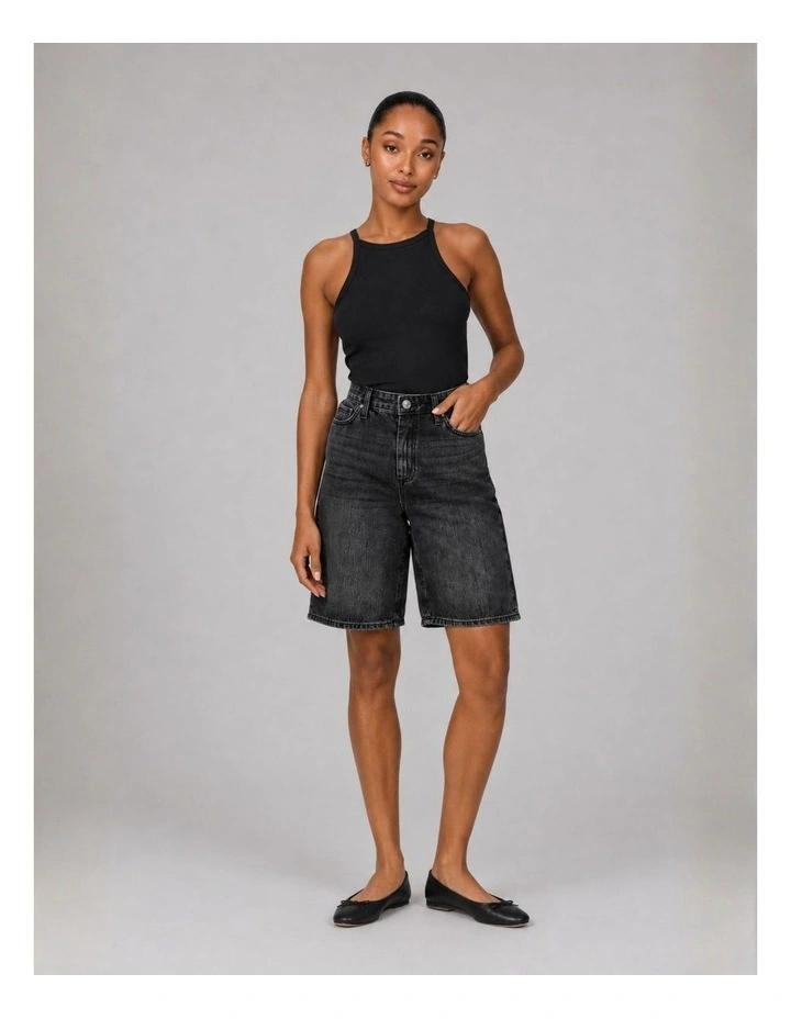 Sonny High Waisted Wide Denim Shorts in Black image 1