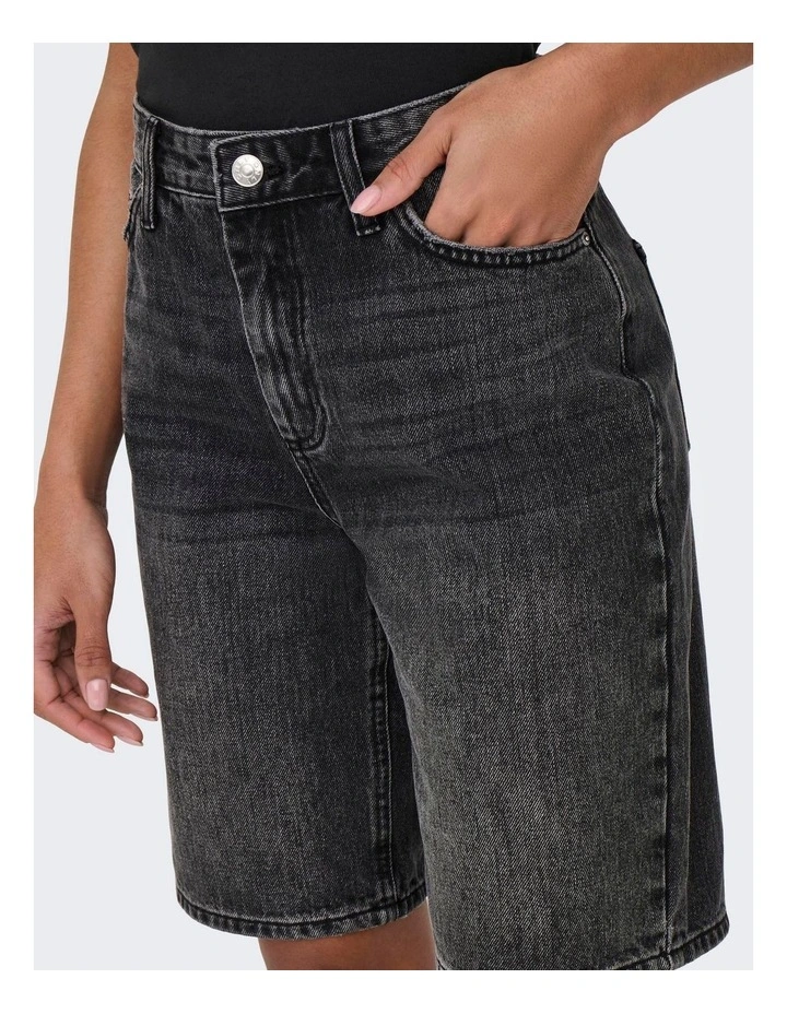 Sonny High Waisted Wide Denim Shorts in Black image 3