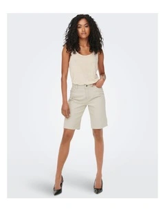 Sonny High Waisted Denim Shorts in Beige