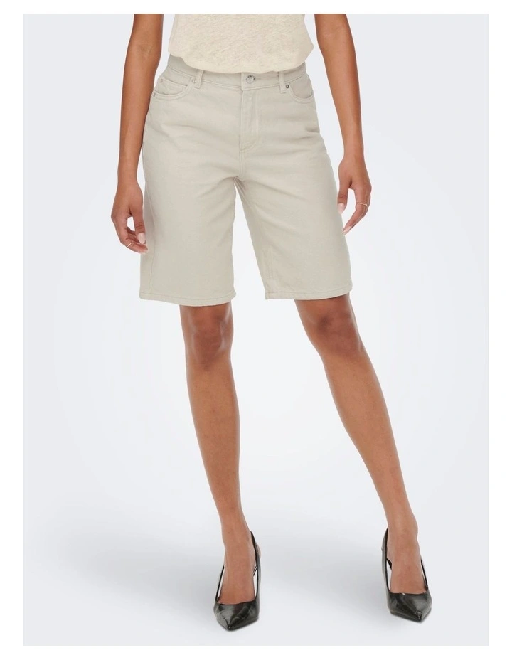 Sonny High Waisted Denim Shorts in Beige image 3