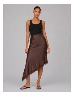 Faraya Satin Lace Skirt in Brown