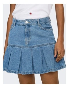 Emerson Pleated Denim Skirt in Light Blue