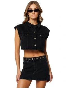 Cropped Vest in Brie Eyelet