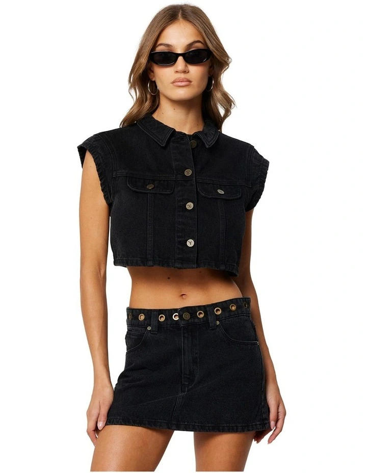 Cropped Vest in Brie Eyelet image 1