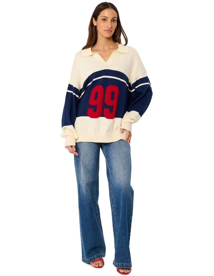 99 Rugby Knit Jumper in Cream image 3