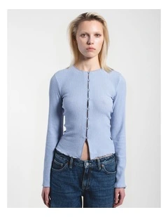 Erica Long Sleeve Rib Top in Zen Blue