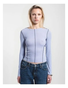 Nicola Long Sleeve Rib Top in Zen Blue Contrast