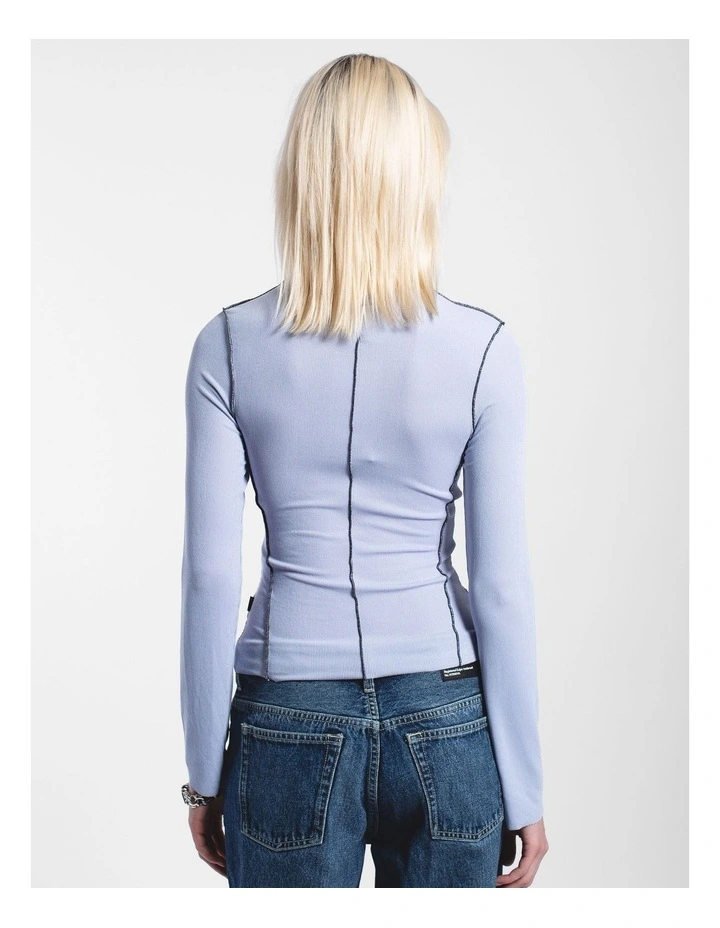 Nicola Long Sleeve Rib Top in Zen Blue Contrast image 2