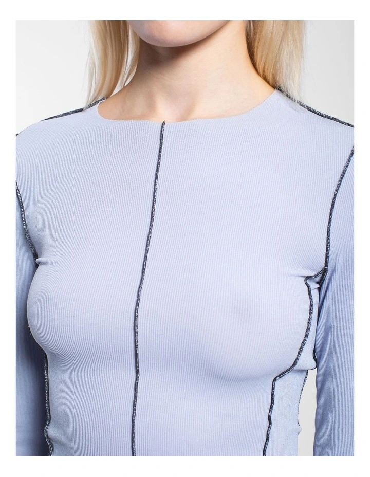 Nicola Long Sleeve Rib Top in Zen Blue Contrast image 3