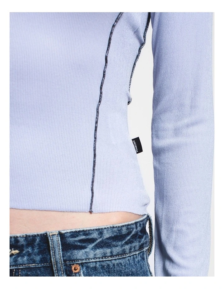 Nicola Long Sleeve Rib Top in Zen Blue Contrast image 4