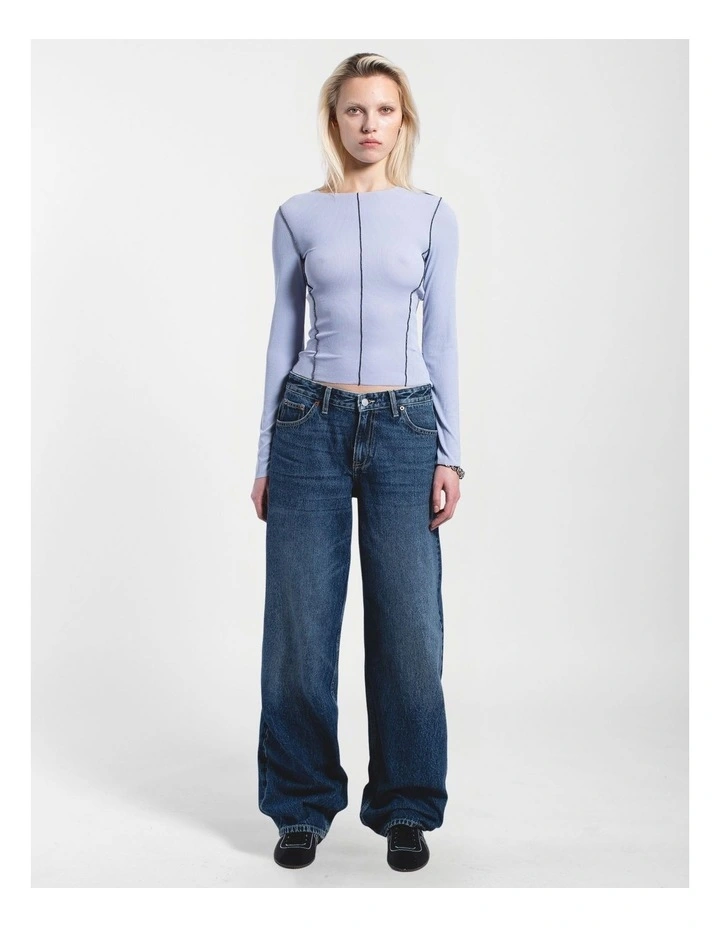 Nicola Long Sleeve Rib Top in Zen Blue Contrast image 5