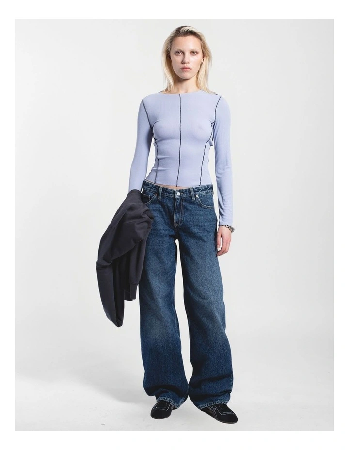 Nicola Long Sleeve Rib Top in Zen Blue Contrast image 6