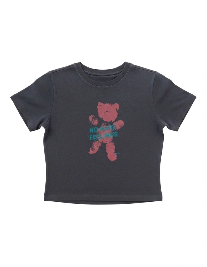 No Hard Feelings Baby Tee in Grey image 1