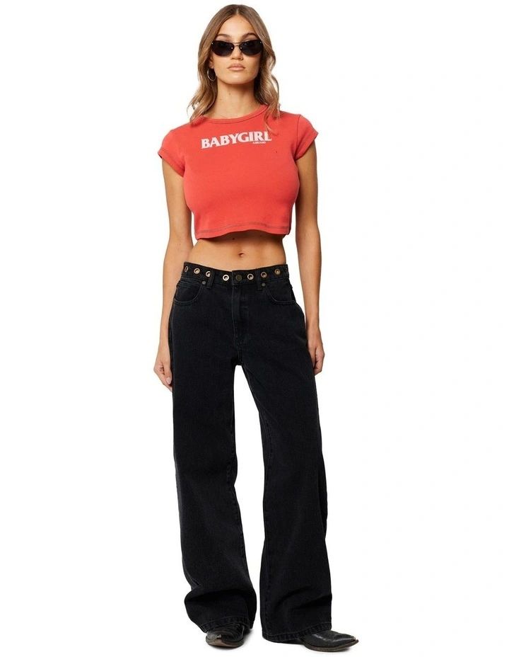 Babygirl Rib Cropped Tee in Red image 2