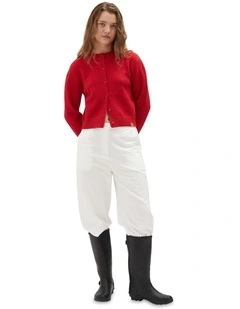 Crew Neck Cardigan in Red