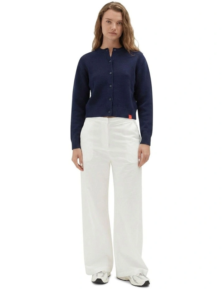 Crew Neck Cardigan in Navy image 3