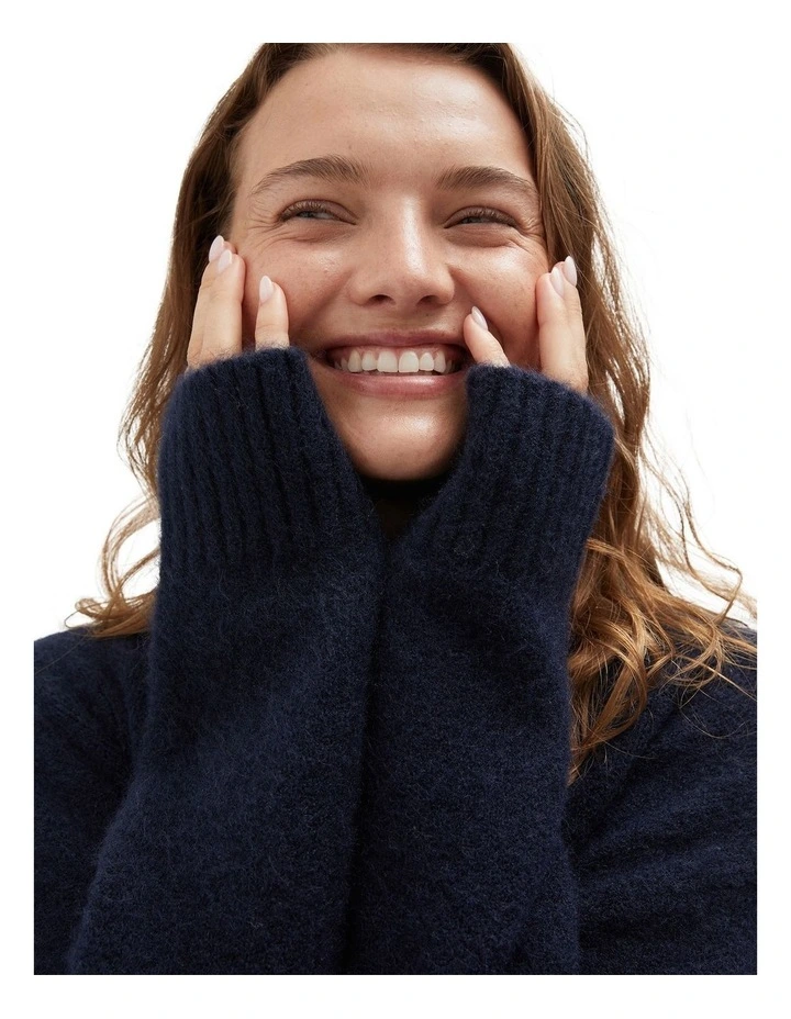 Crew Neck Cardigan in Navy image 4