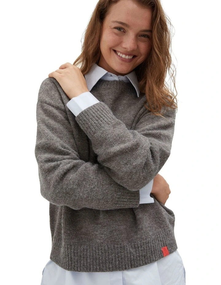Crew Neck Knit Top in Grey image 3