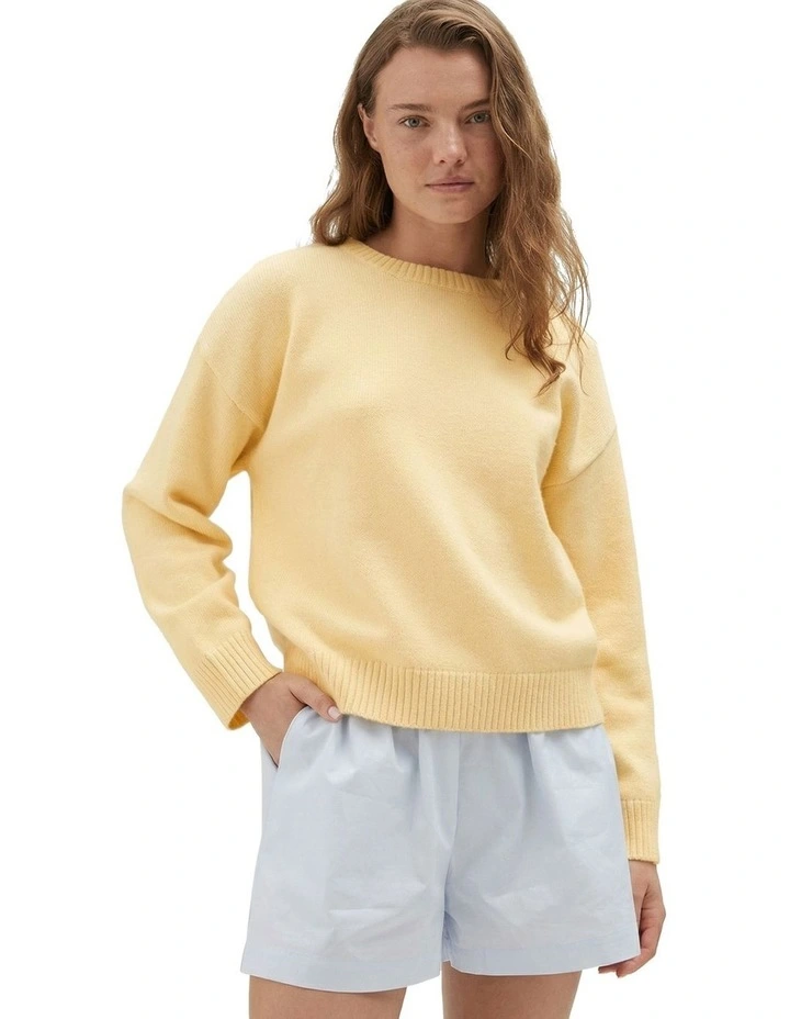 Crew Neck Knit Sweater in Yellow image 3