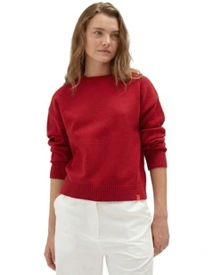 Crew Neck Knit Sweater in Red