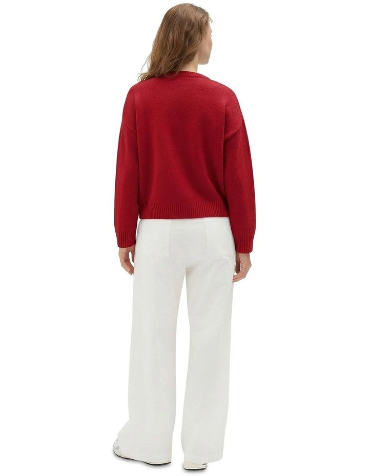 Crew Neck Knit Sweater in Red image 2