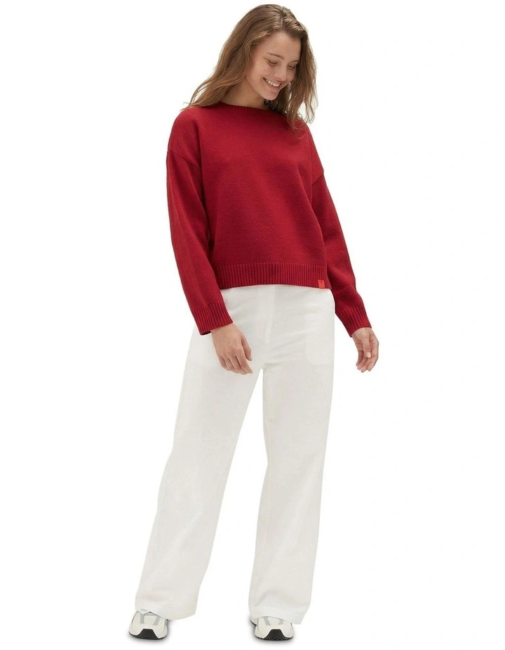 Crew Neck Knit Sweater in Red image 3
