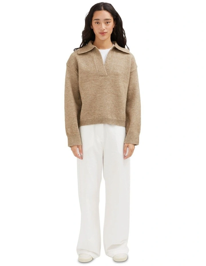 Collared Knit Jumper in khaki image 1