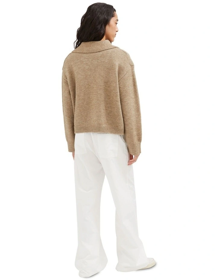 Collared Knit Jumper in khaki image 2