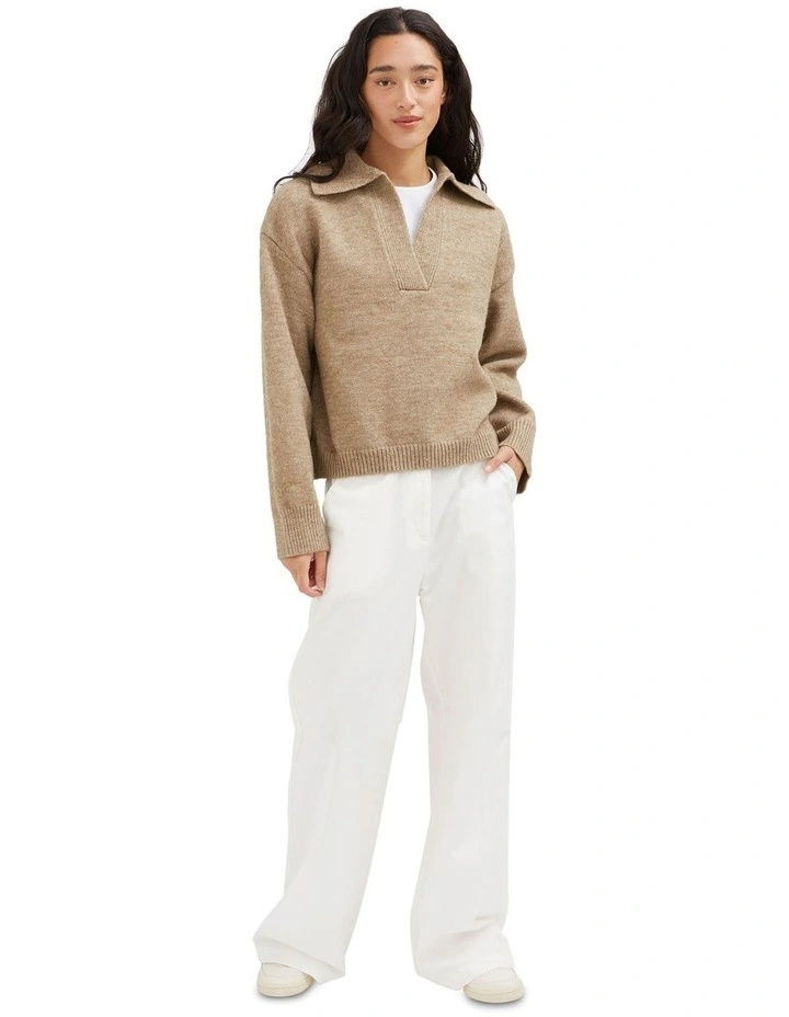Collared Knit Jumper in khaki image 3