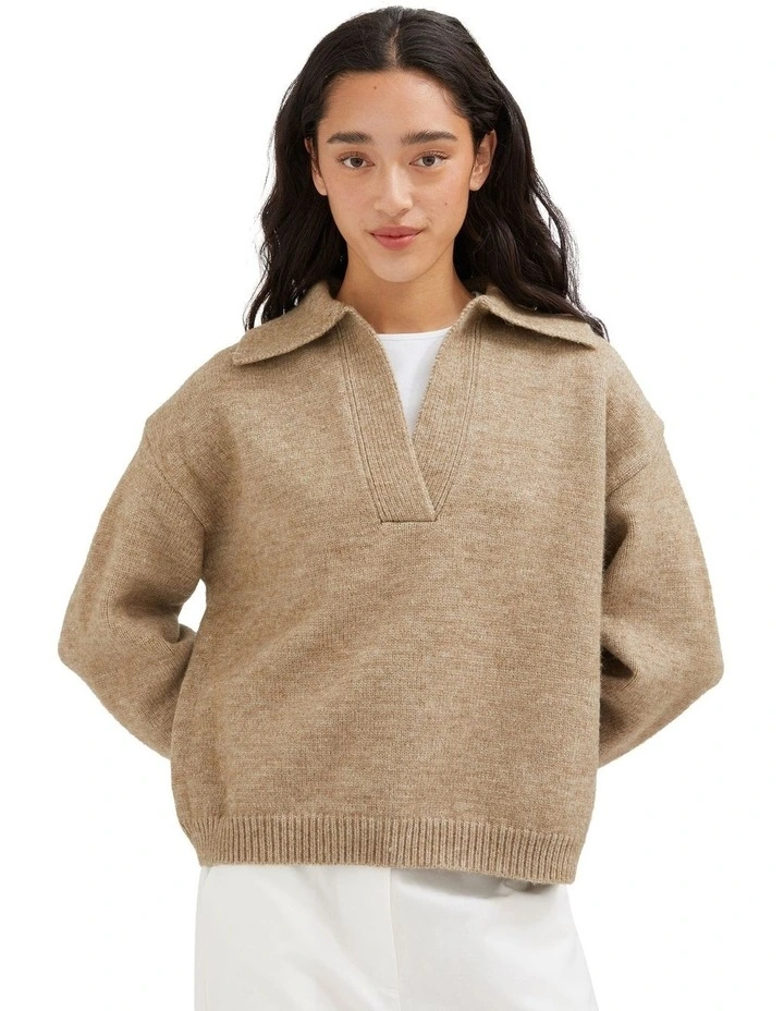Collared Knit Jumper in khaki image 4