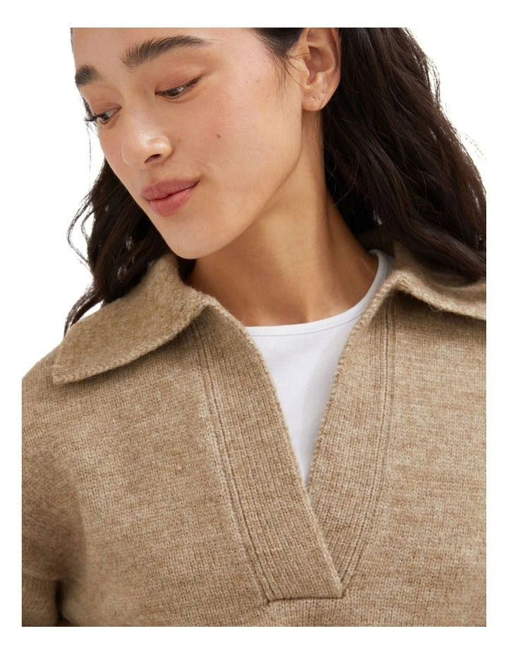 Collared Knit Jumper in khaki image 5