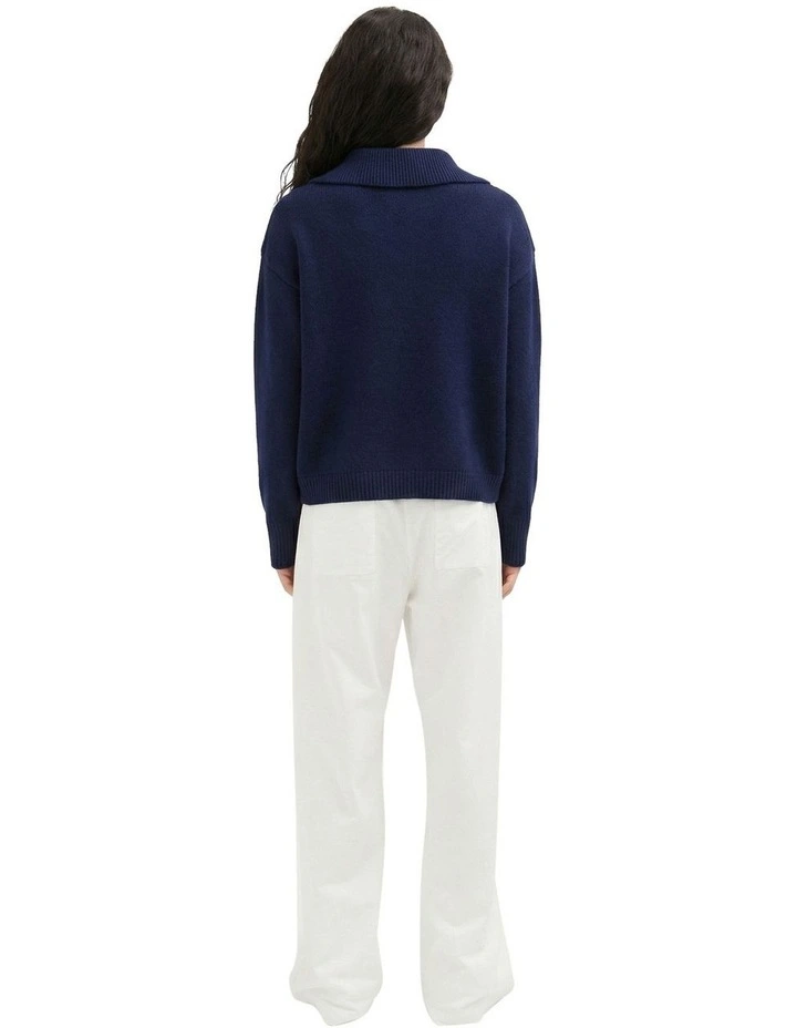 Collared Knit Jumper in Navy image 2