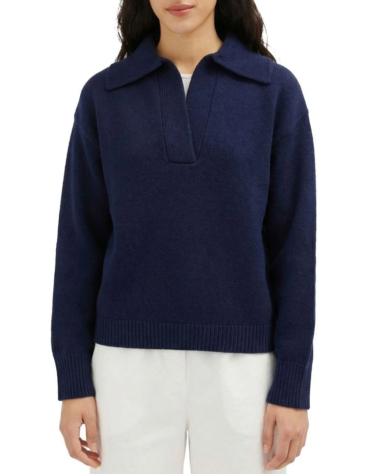 Collared Knit Jumper in Navy image 3