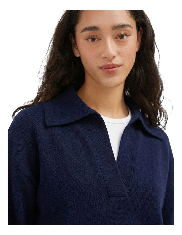 Collared Knit Jumper in Navy image 4