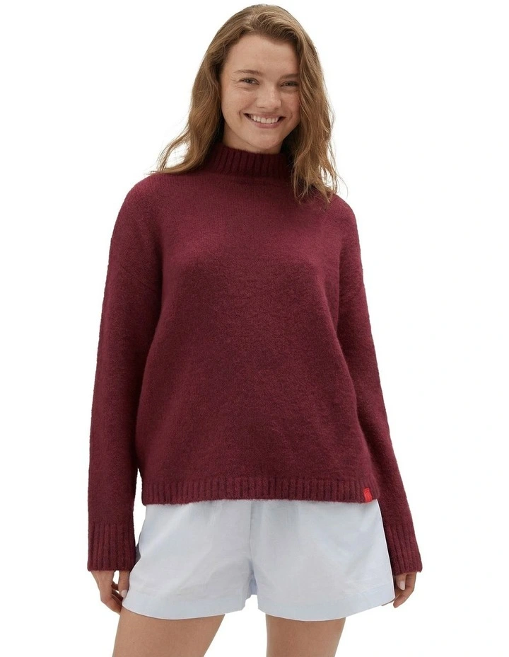Mock Neck Knit in Burgundy image 1