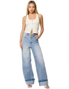 94 Wide Jordan Worn Turn-Up Jeans in Blue